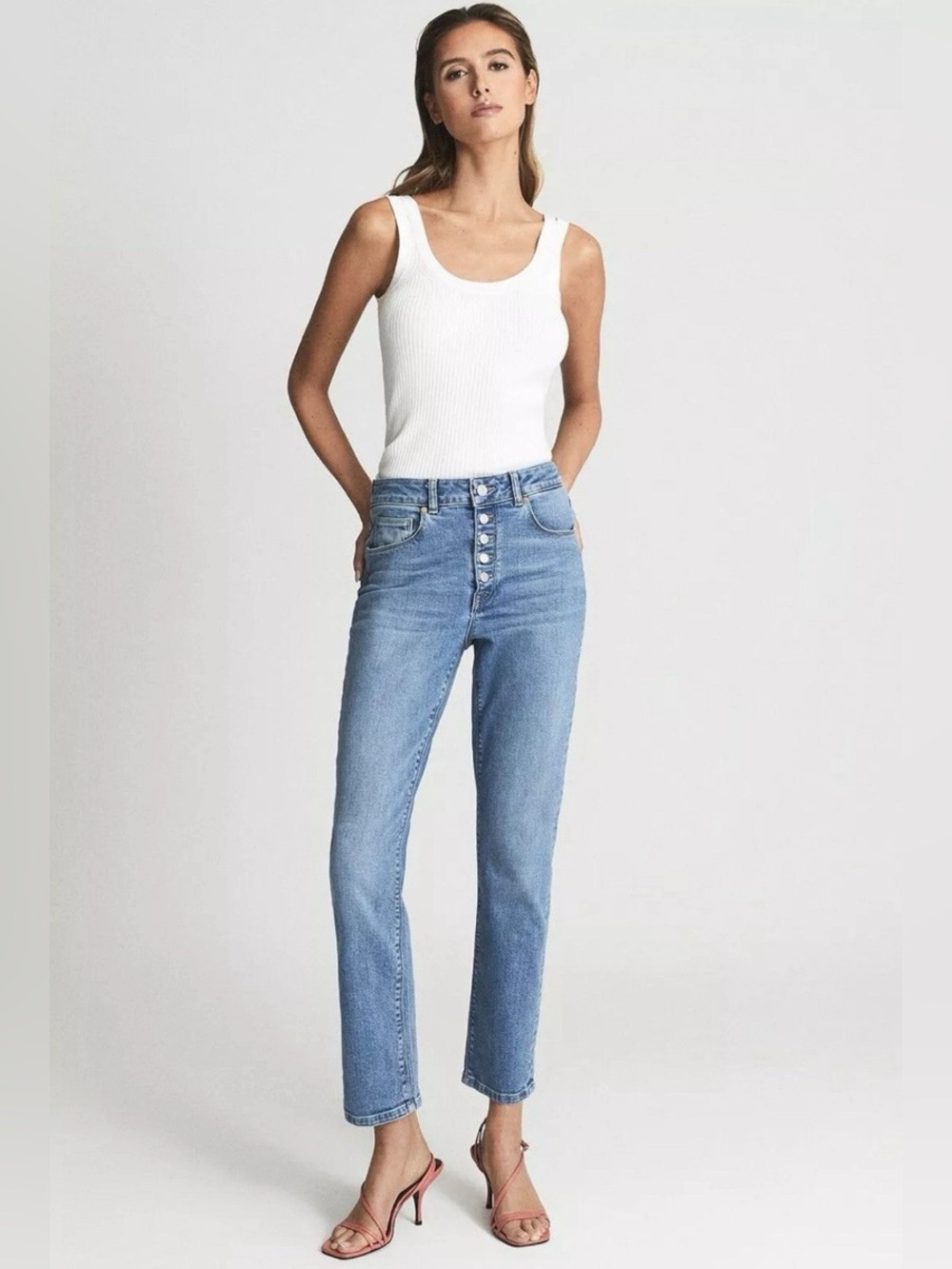 Reiss Light Blue Bailey Cropped Straight Leg Jeans
